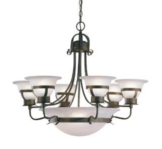 Luster Kolarz GRAND JETON - 208.86+3, koloniálny štýl, 9×60W/E27, d 76 cm, rustikálna hnedá/alabastrové sklo