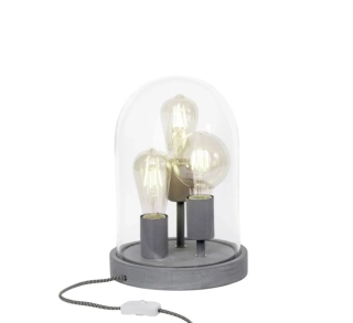 Stolné svietidlo Brilliant INDUS - 99001/22, industrial dizajn, 3×25W/E27, v 35 cm, sivé drevo/číre sklo