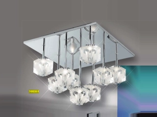 AE1749030-9 stropne svietidlo 9x20W/G4 + podsvietenie RGB LED, 45x45cm, chrom/cire-matne sklo