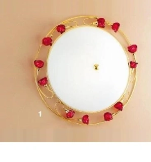 AK1406.12.3.VR05 stropne svietidlo 2x60W/E27, d40cm, zlatene 24 karat GOLD /Murano cervena, Handmade in Italy