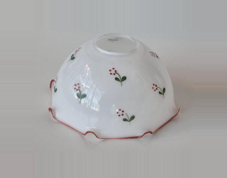 Tienidlo Kolarz NONNA MINI - 731.G1003, d 15 cm, opálové sklo/červený volánik+červený kvietok, ručná maľba na skle