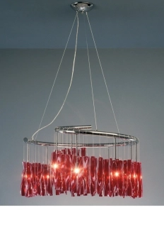 AK1027.810.5.VSP05 zavesne svietidlo 10x25W/G9, d80cm, chrom/ Handmade in Italy Murano sklo cervene