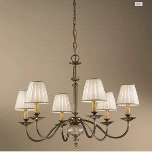 AK10195.86.4 luster 6x60W/E14, d78cm, anticka mosadz/Murano sklo