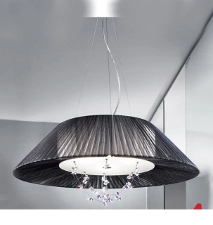 AK10337.35.5.WBk.E4 zavesne svietidlo 5x75W/E27, d70cm, chrom/cierna organza/Strass fialovy, Handmade in Italy