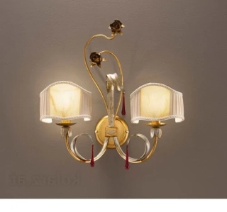 AK10228.62.SG nastenne svietidlo 2x40W/E14, v49cm, anticka zlata/strieborna/biely textil/Murano