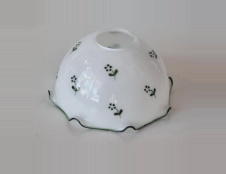 Tienidlo Kolarz NONNA MINI - 731.G1002, d 15 cm, opálové sklo/zelený volánik+zelený kvietok, ručná maľba na skle