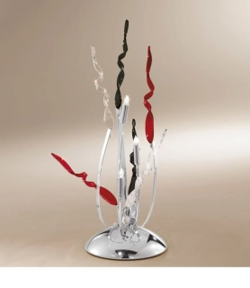 AK11108.73.5.TRBk stolne svietidlo 3x25W/G9, v44cm, chrom/Murano cira-cervena-cierna, Handmade in Italy