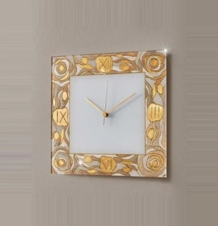 AK10415.20.CH nastenne hodiny 30x30cm, matne sklo/champagne, Handmade in Italy - rucna malba na skle