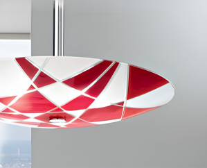 Závesné svietidlo Kolarz MIKADO - 0296.35.5.WR, 5×60W/E14, d 62 cm, chróm/dekoračné biele-červené fazetované sklo