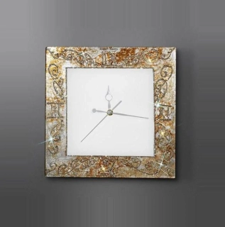 AK10331.20.Ag nastenne hodiny, 30x30cm, matne sklo/dekoracia strieborna, Handmade in Italy - rucna malba na skle