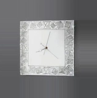 AK10335.20.Ag nastenne hodiny 30x30cm, matne sklo/dekoracia strieborna, Handmade in Italy - rucna malba na skle