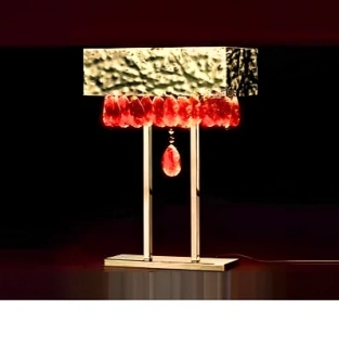 Stolné svietidlo LAMP MAGMA - 450/LP.GO.A, 2×75W/G9, v 29 cm, zlátené 24 karat GOLD/krištáľ jantárová