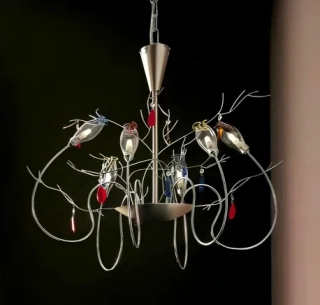 Luster LAMP BON TON - 390/S6.CR.R.Multi, 6×75W/G9, d 74 cm, chróm/sklo červená/multi